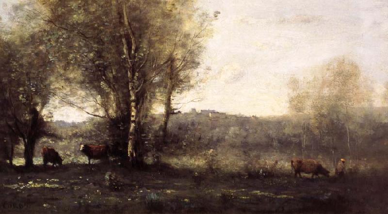 Jean Baptiste Camille  Corot Three Cows at the Pond Sweden oil painting art